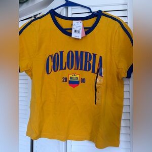 Mighty Fine Yellow Colombia Cropped Tee NWT